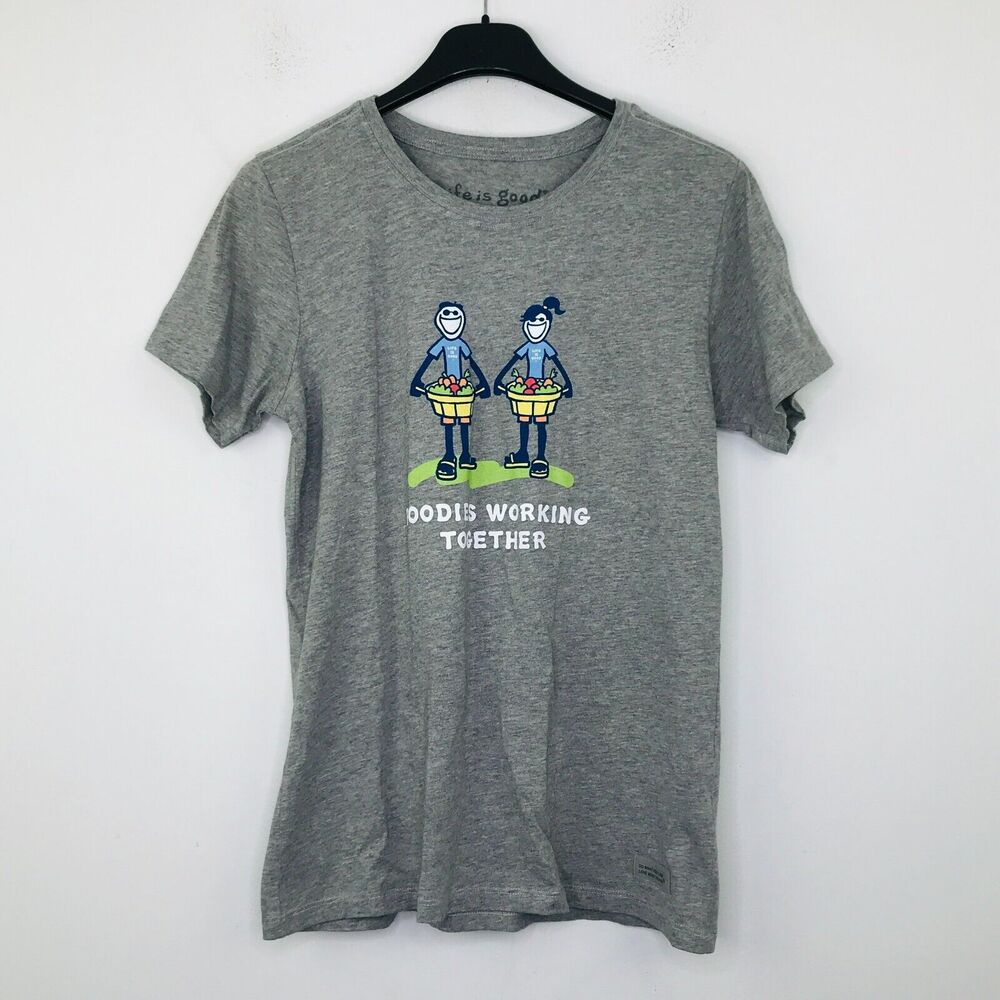 Life Is Good Women's M T-Shirt Gray Foodies Working Together Graphic NWT CF3